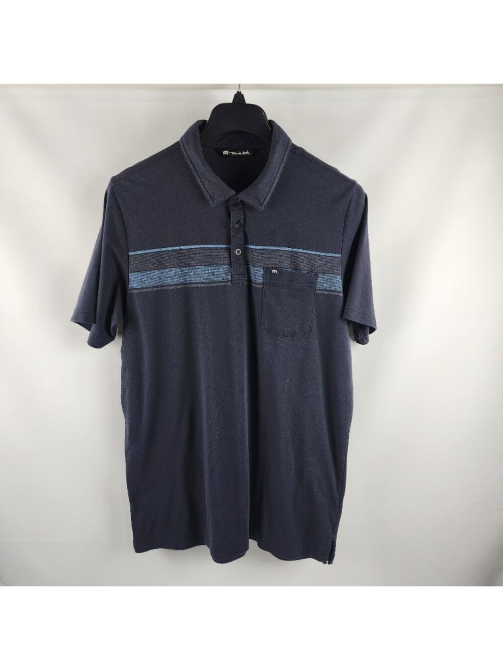 Travis Mathew Shirt Mens XL Black Blue Multi Golf Polo Short Sleeve Logo